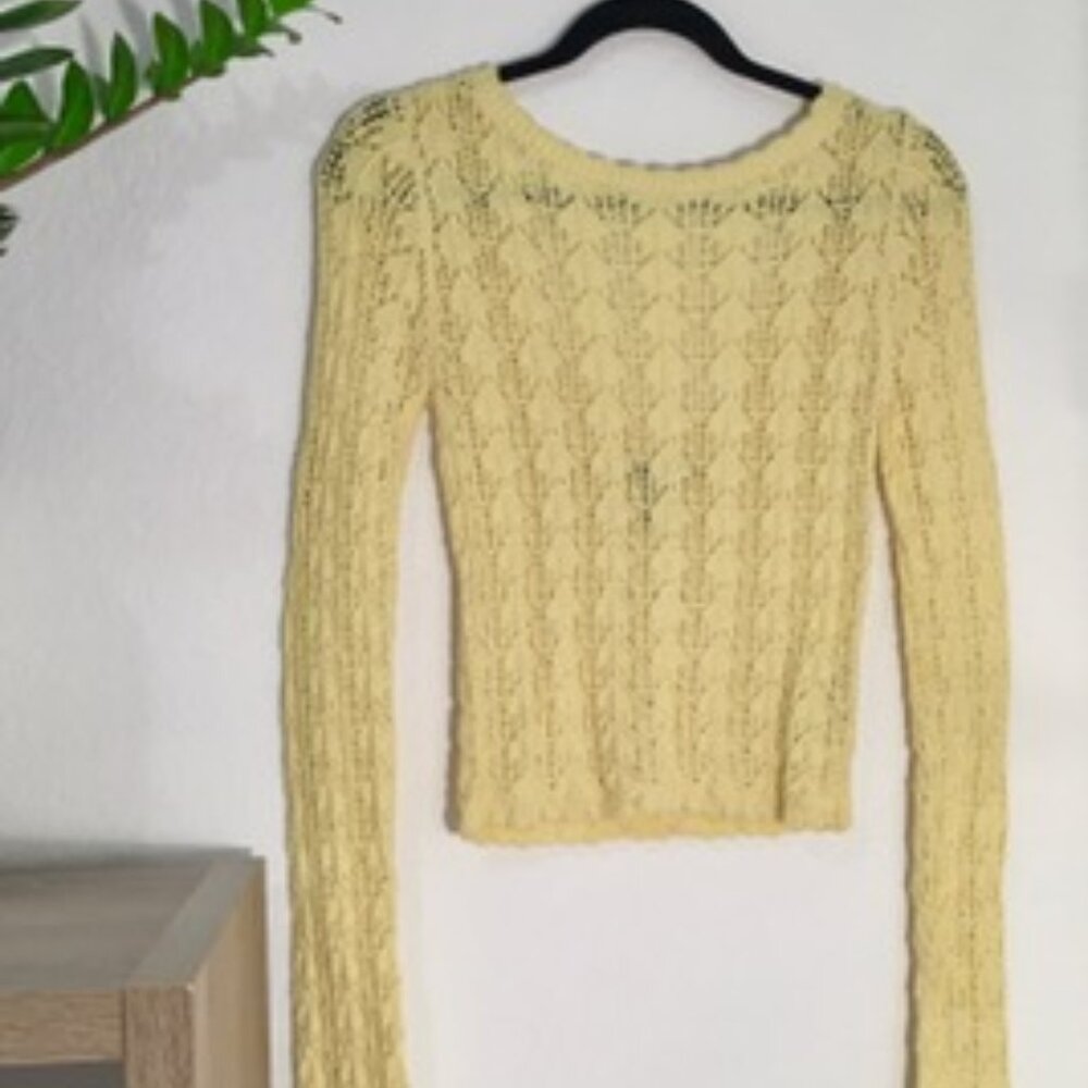 Forever 21 Yellow Knit Deep Scoop Back 100% Cotton Sweater Sz: Small Women's